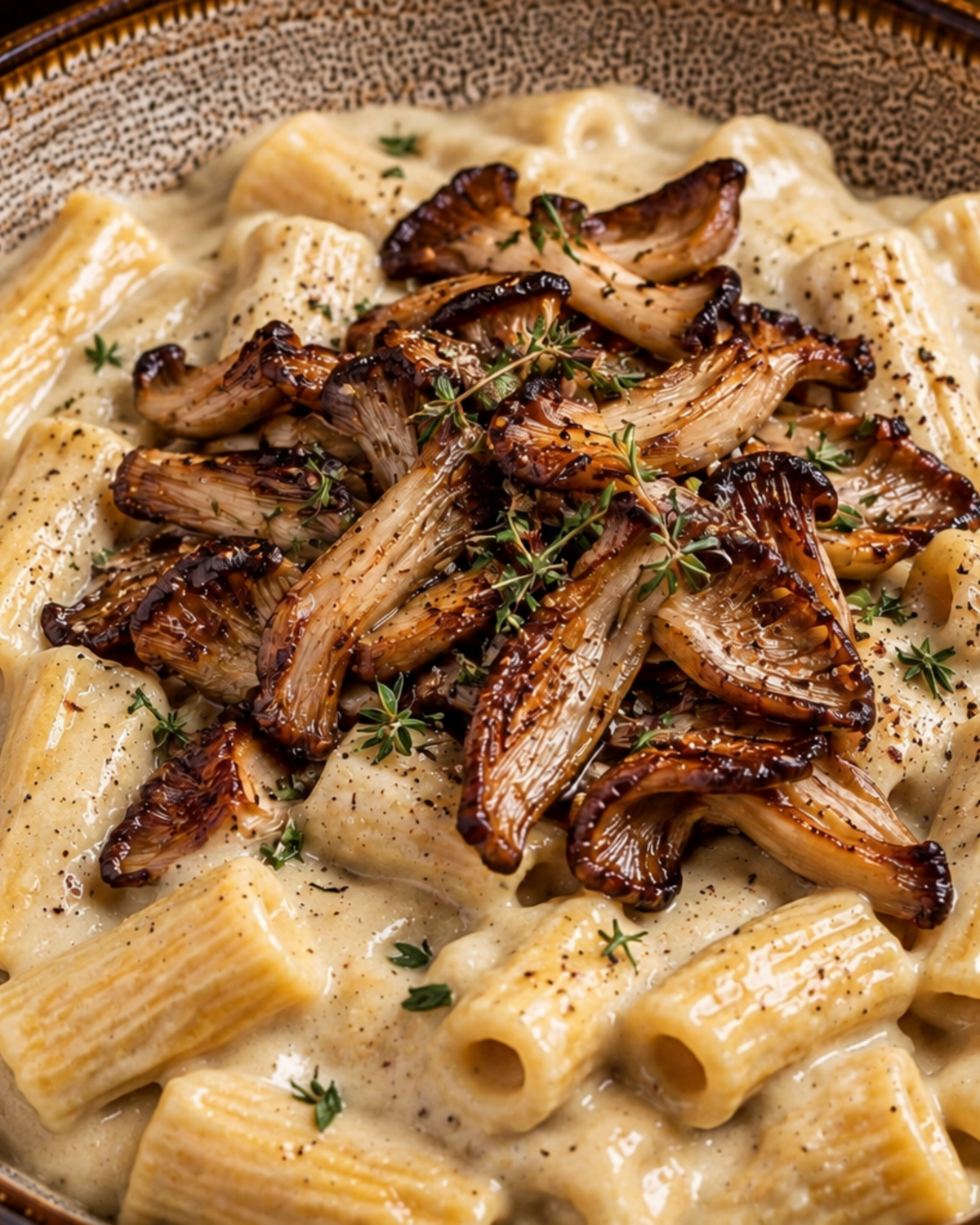 Rigatoni à la crème de chou-fleur et champignons grillés