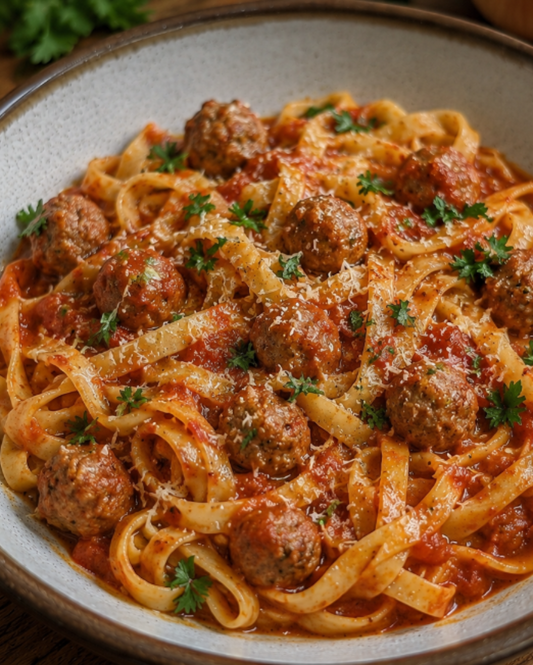 Tagliatelles fraiches aux œufs / sauce tomates et mini-boulettes