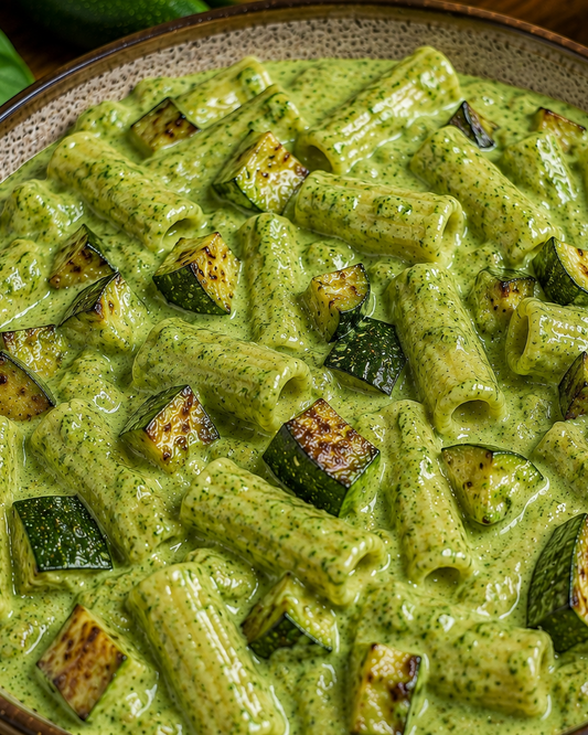 Rigatoni à la crème de courgettes rôties