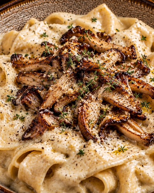 Pappardelle à la crème de chou-fleur et champignons grillés